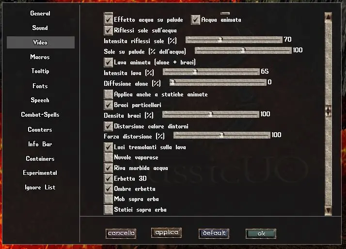 Dettagli personalizzabili degli effetti